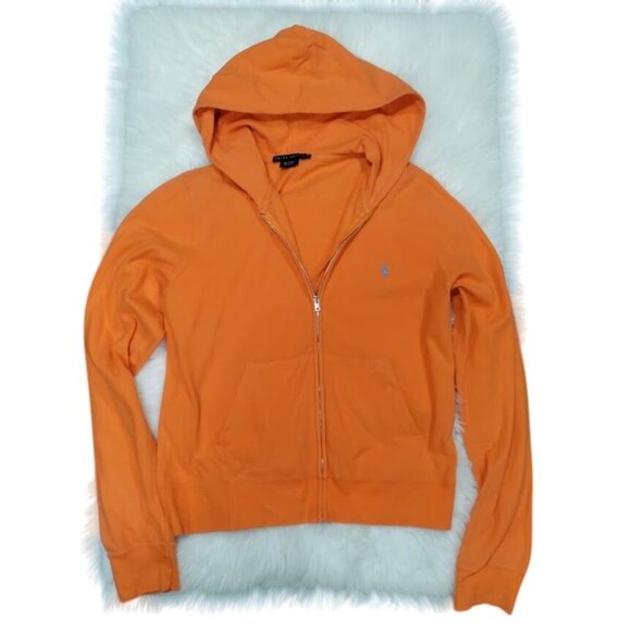 Ralph Lauren Orange Zip-Up Hoodie Polo Logo Size M Cotton - Picture 1 of 12